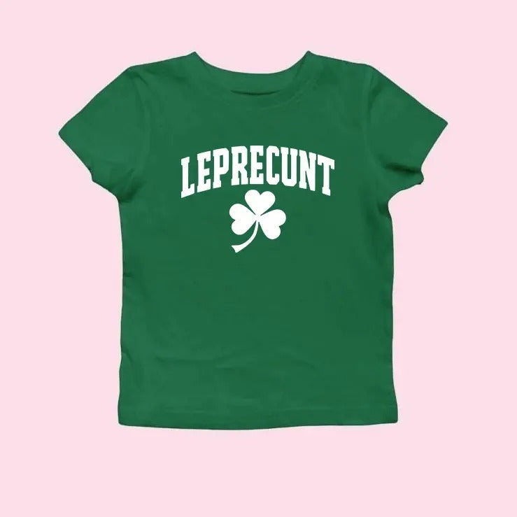 Leprecunt Baby Tee Y2k Irish Shirt Funny Shamrock Baby Tee Cute St Patricks Day Baby Tee Women's St Paddy Outfit Green...