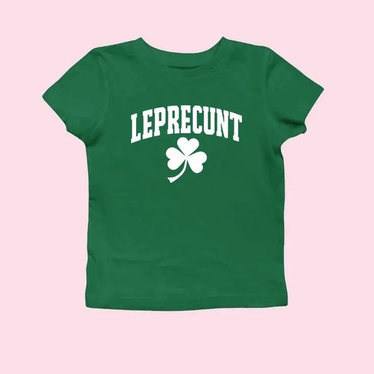 Leprecunt Baby Tee Y2k Irish Shirt Funny Shamrock Baby Tee Cute St Patricks Day Baby Tee Women's St Paddy Outfit Green...