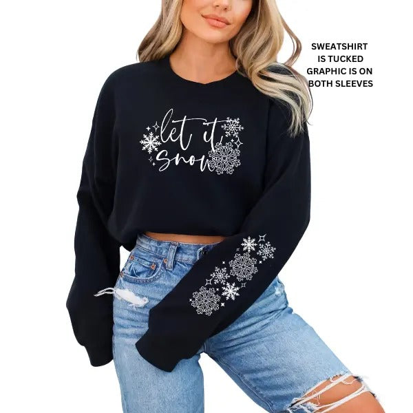 Let It Snow Christmas Sweatshirt Snowflake Design Down Both Sleeves, Traditional Christmas Sweater, Unisex Soft &...