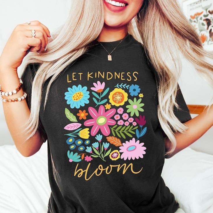 Let Kindness Bloom Tshirt, Be Cool Be Kind Retro Flower Shirt, Be Cool Sweatshirt, Inspiration Women Sweater, Aesthetic...