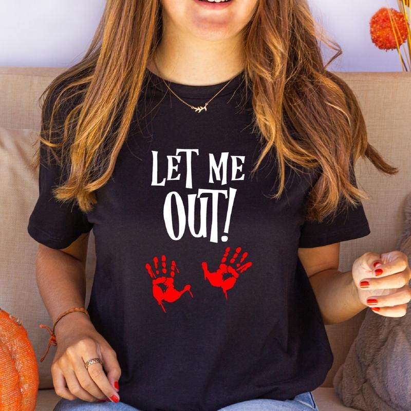 Let Me Out T-Shirt, Halloween Maternity Shirt, Spooky Pregnancy Announcement, New Mom To Be Gift Tee, Pregnancy Horror...