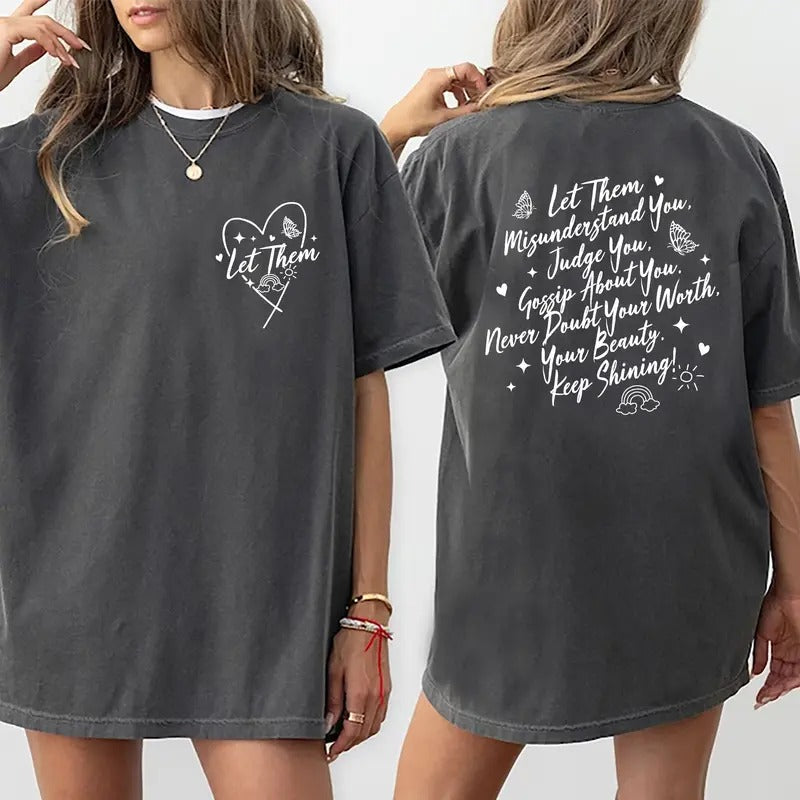 Let Them Shirt, Self Worth Tee, Keep Shining Double Sided Graphic Printed Short Sleeve Tee Shirt, Inspirational Cotton...