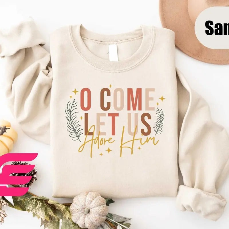 Let Us Adore Him Sweater, Nativity Xmas Shirt,Christian Christmas Sweatshirt Cotton Menswear Hoodie | WearSparks.com