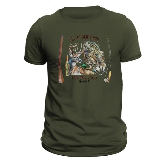 Let Us Thank Him For Our Food Hunting Fishing Men's T-Shirt Casual Classic Hoodie, Sweatshirt | WearSparks.com