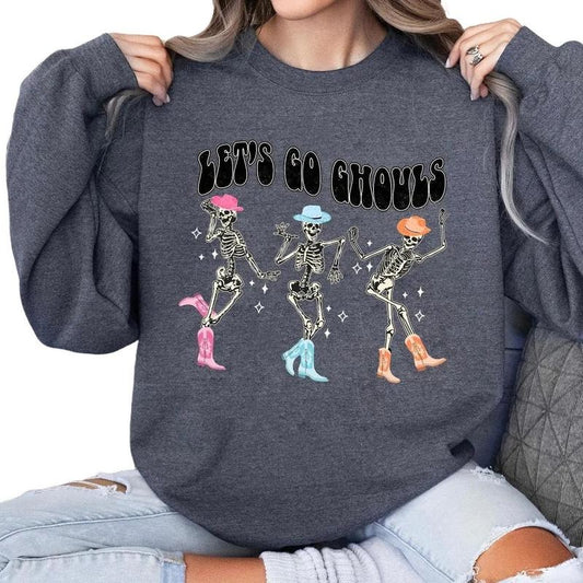Let's Go Ghouls Dancing Skeleton Ghost Sweatshirt Hoodie Tshirt, Halloween 2024 Gifts | WearSparks.com