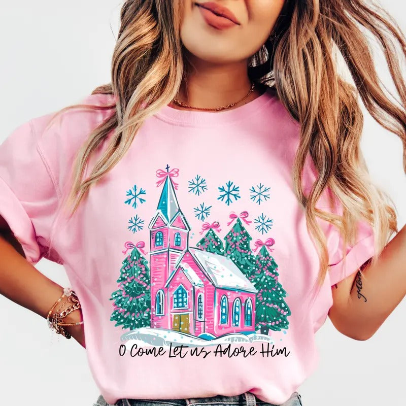 Let us Adore Him church Shirt~ Unisex Apparel Relaxed Fit Printed In The USA Clothing Womenswear Casual Comfort Cotton...