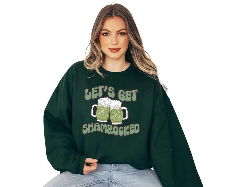 Lets Get Shamrocked Sweatshirt, Lucky Clover Sweater, St Patricks Day Sweatshirt T-Shirts, Hoodie | WearSparks.com