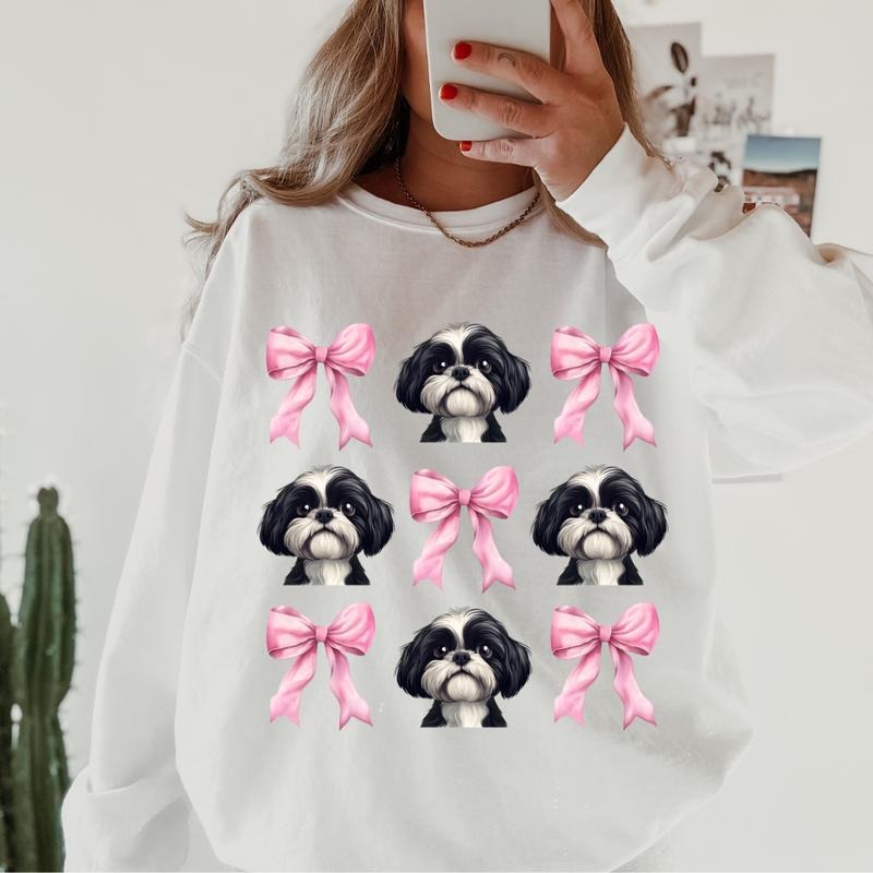 Lhasa Aspo with bows Sweatshirt ~ Sweatshirt Unisex Apparel Relaxed Fit Printed in the USA Clothing Womenswear Casual and...