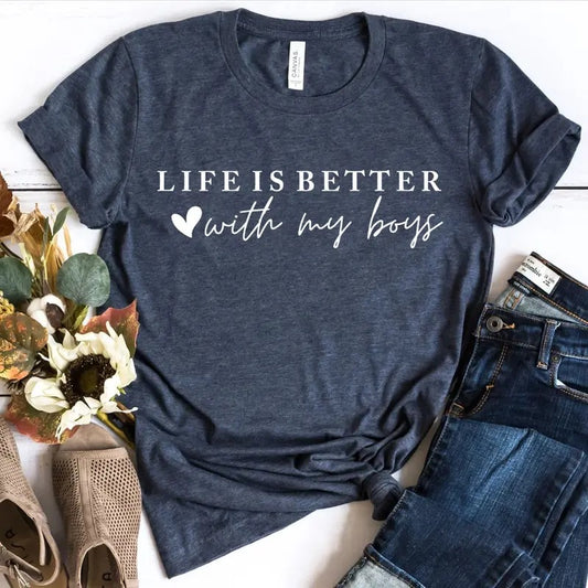 Life Is Better With My Boys Tee Team Boy Team Boy Mom Shirt Mama Tee Mom Life Tee Mama Of Boy Mama Graphic Tee Mom...