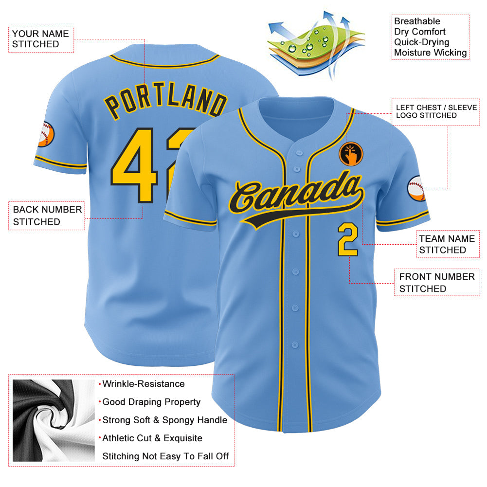 Custom Light Blue Black-Gold Authentic Baseball Jersey T-Shirts, Hoodie, Sweatshirt | WearSparks.com (Image 3)