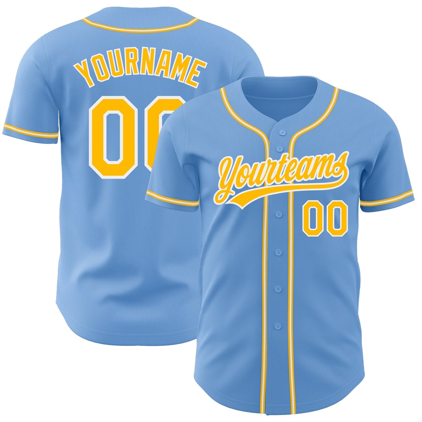 Custom Light Blue Gold-White Authentic Baseball Jersey T-Shirts, Hoodie, Sweatshirt | WearSparks.com (Image 1)