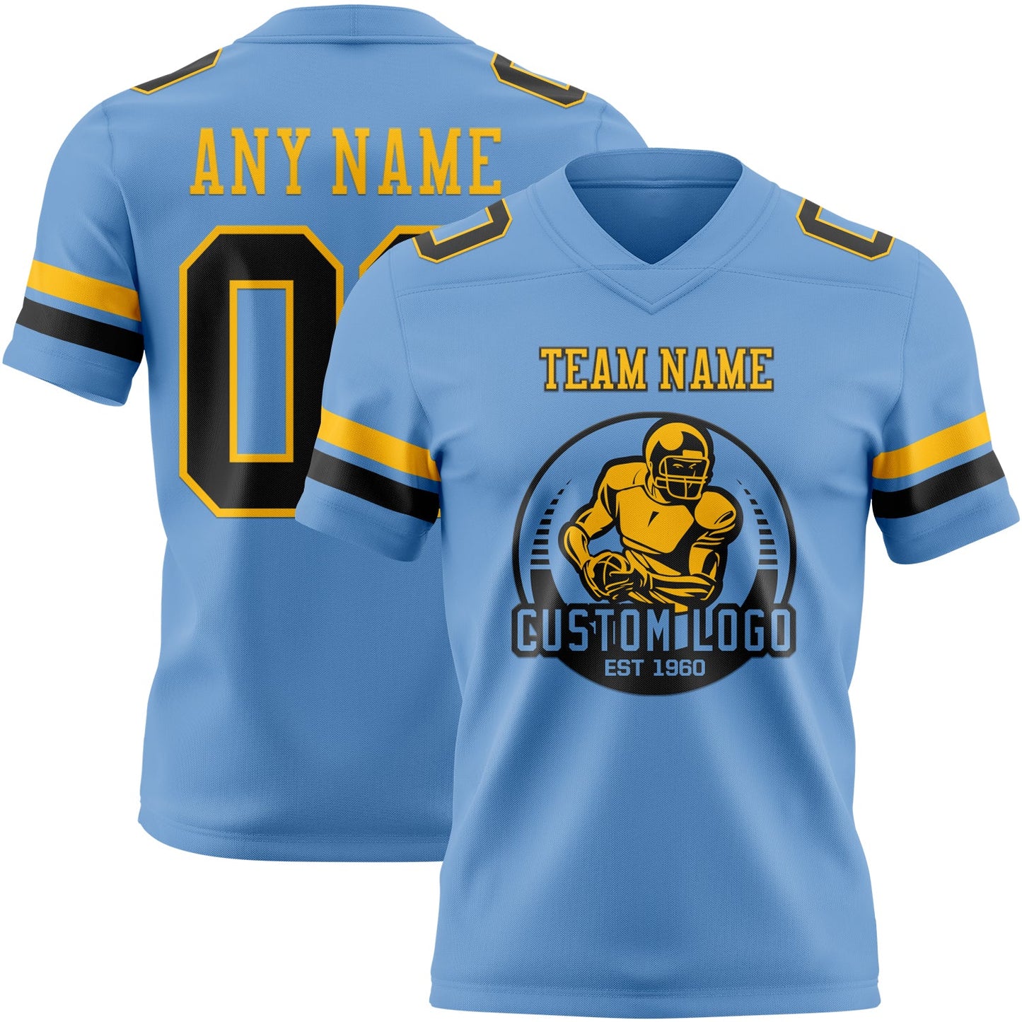 Custom Light Blue Black-Gold Authentic Football Jersey T-Shirts, Hoodie, Sweatshirt | WearSparks.com (Image 2)