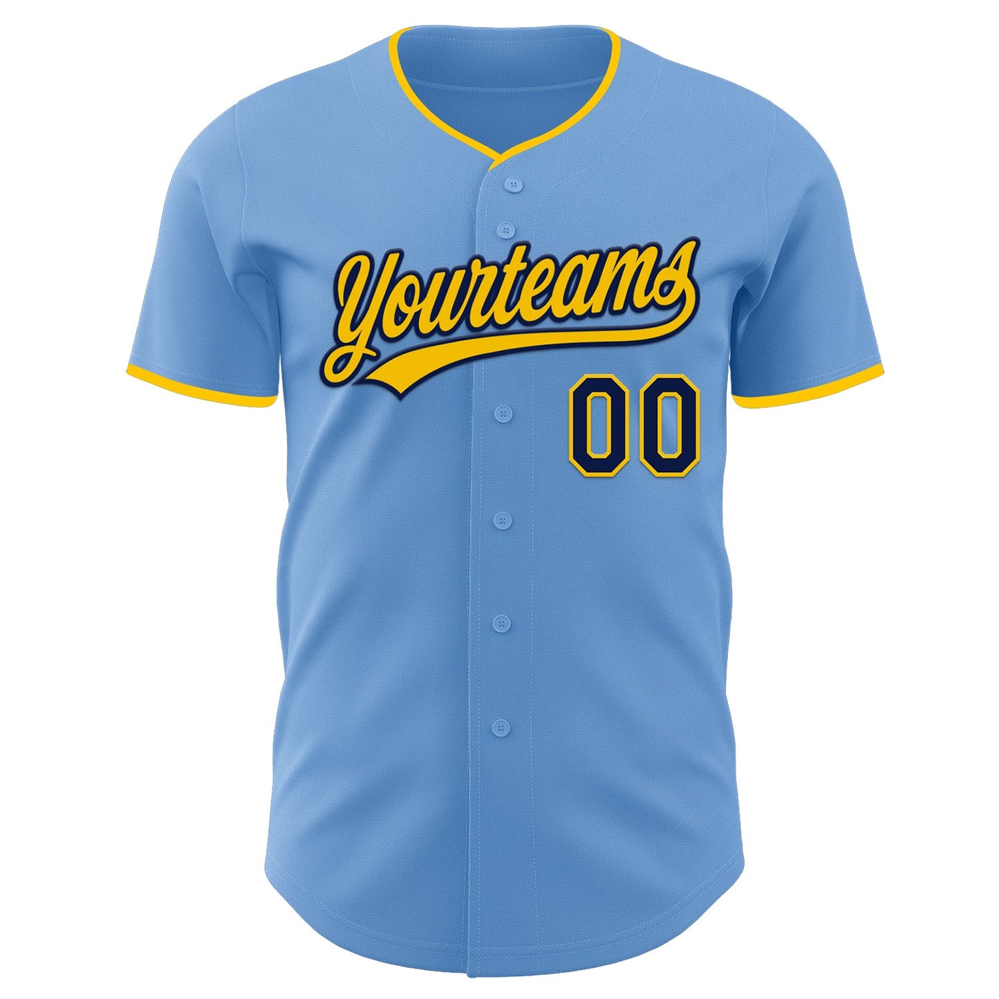 Custom Light Blue Yellow-Navy Authentic Baseball Jersey