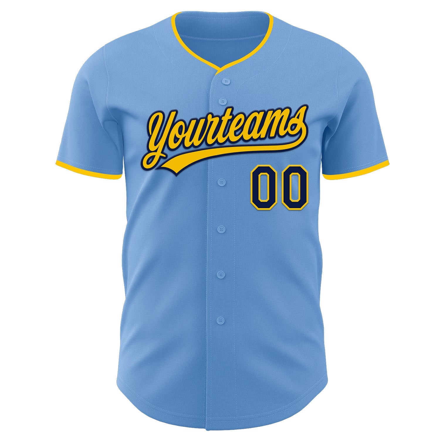 Custom Light Blue Yellow-Navy Authentic Baseball Jersey