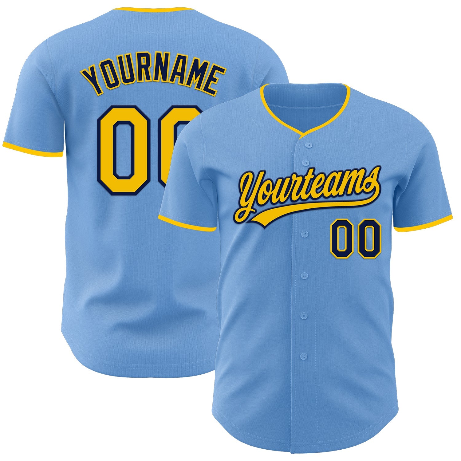 Custom Light Blue Yellow-Navy Authentic Baseball Jersey