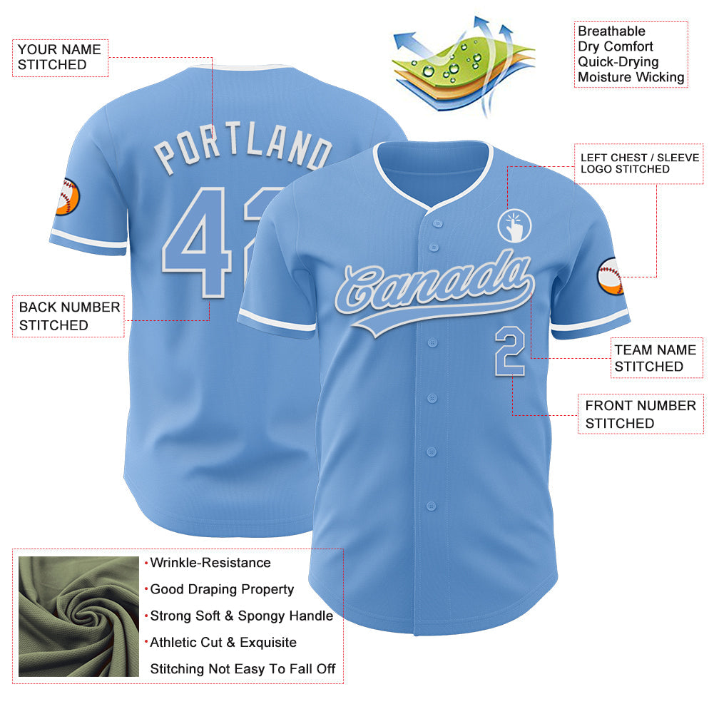Custom Light Blue White Authentic Baseball Jersey
