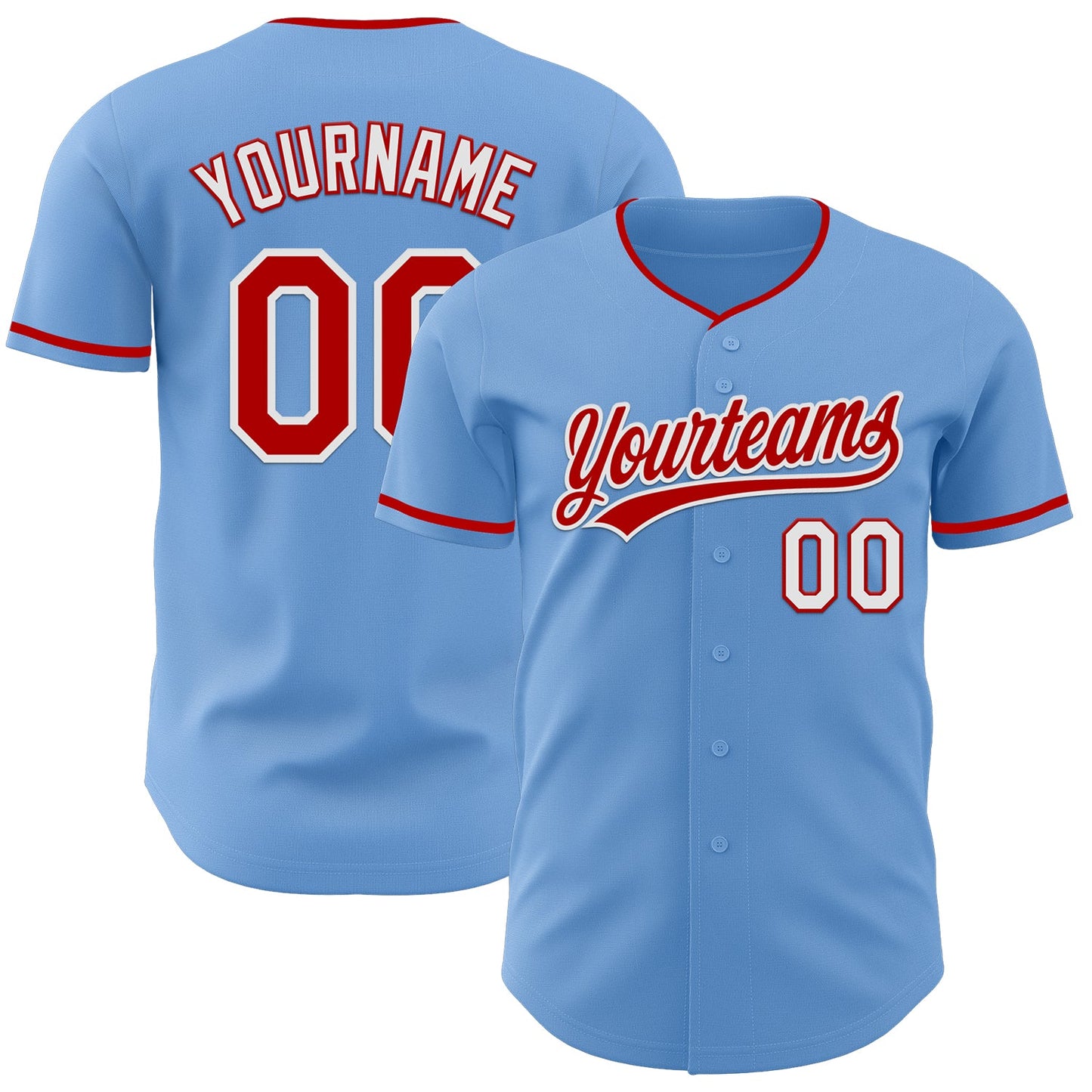 Custom Light Blue Red-White Authentic Baseball Jersey