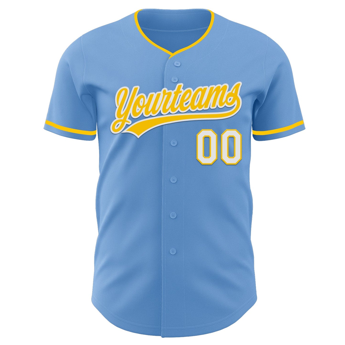 Custom Light Blue Yellow-White Authentic Baseball Jersey