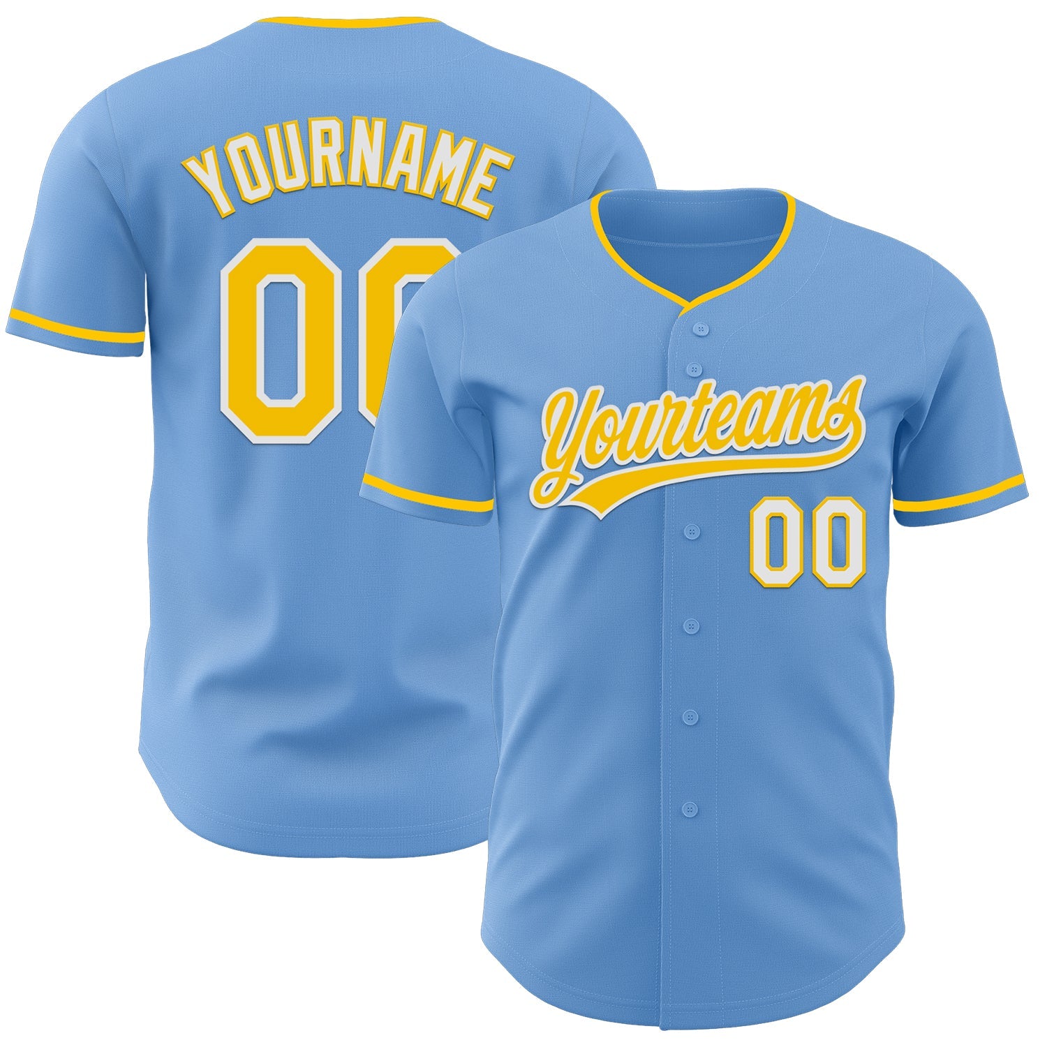 Custom Light Blue Yellow-White Authentic Baseball Jersey