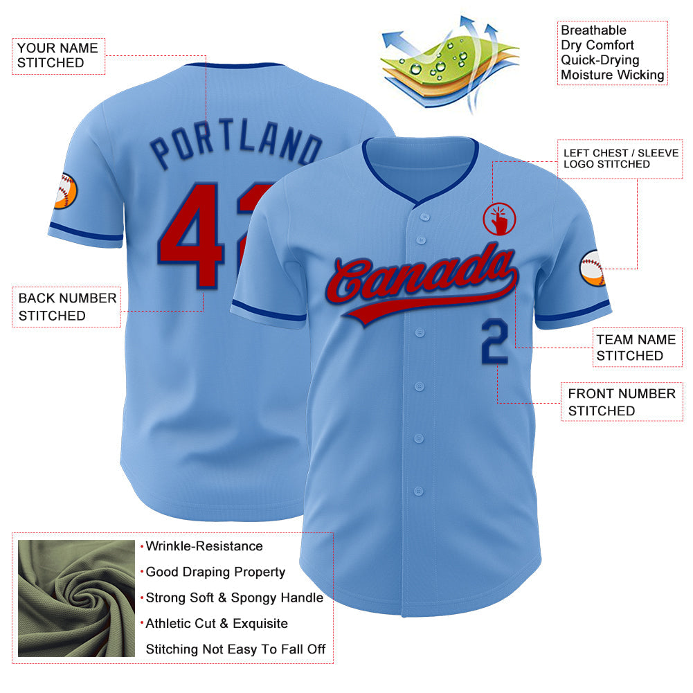 Custom Light Blue Red-Royal Authentic Baseball Jersey