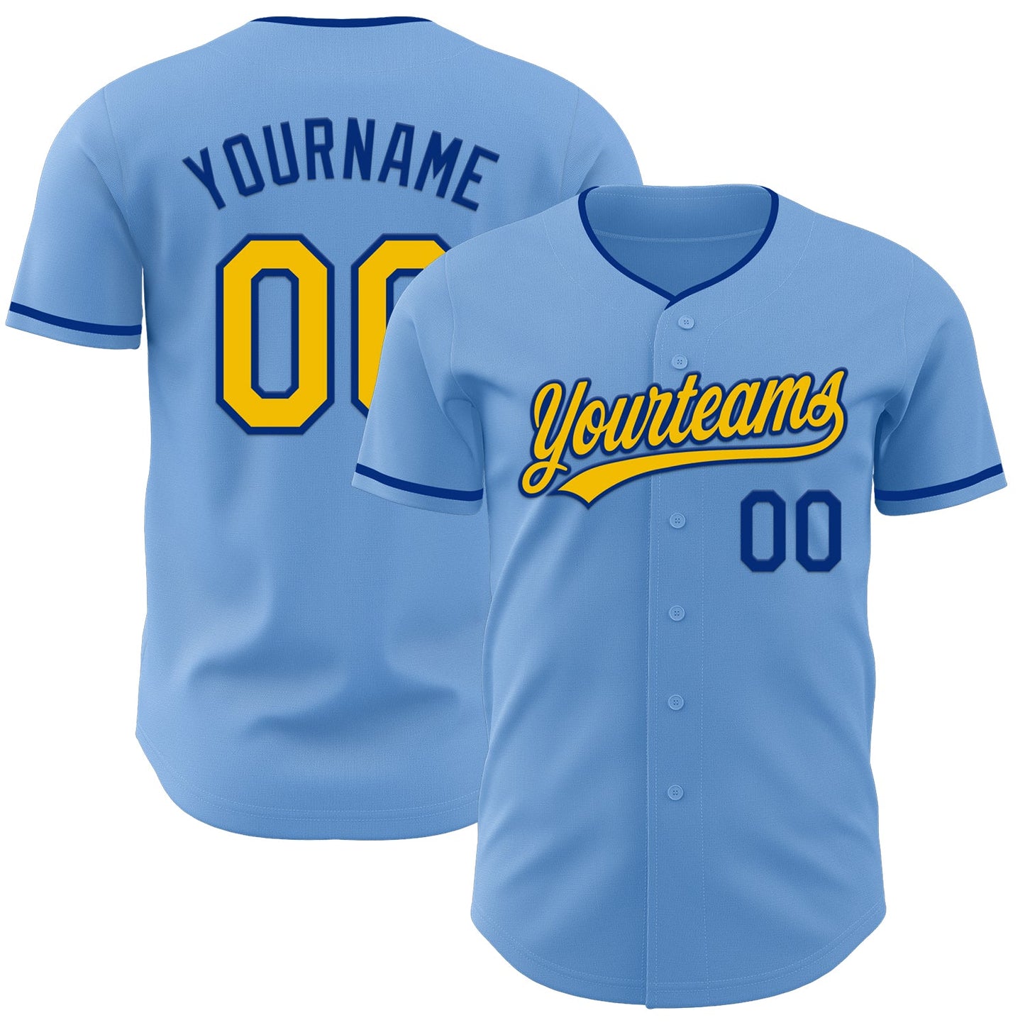 Custom Light Blue Yellow-Royal Authentic Baseball Jersey