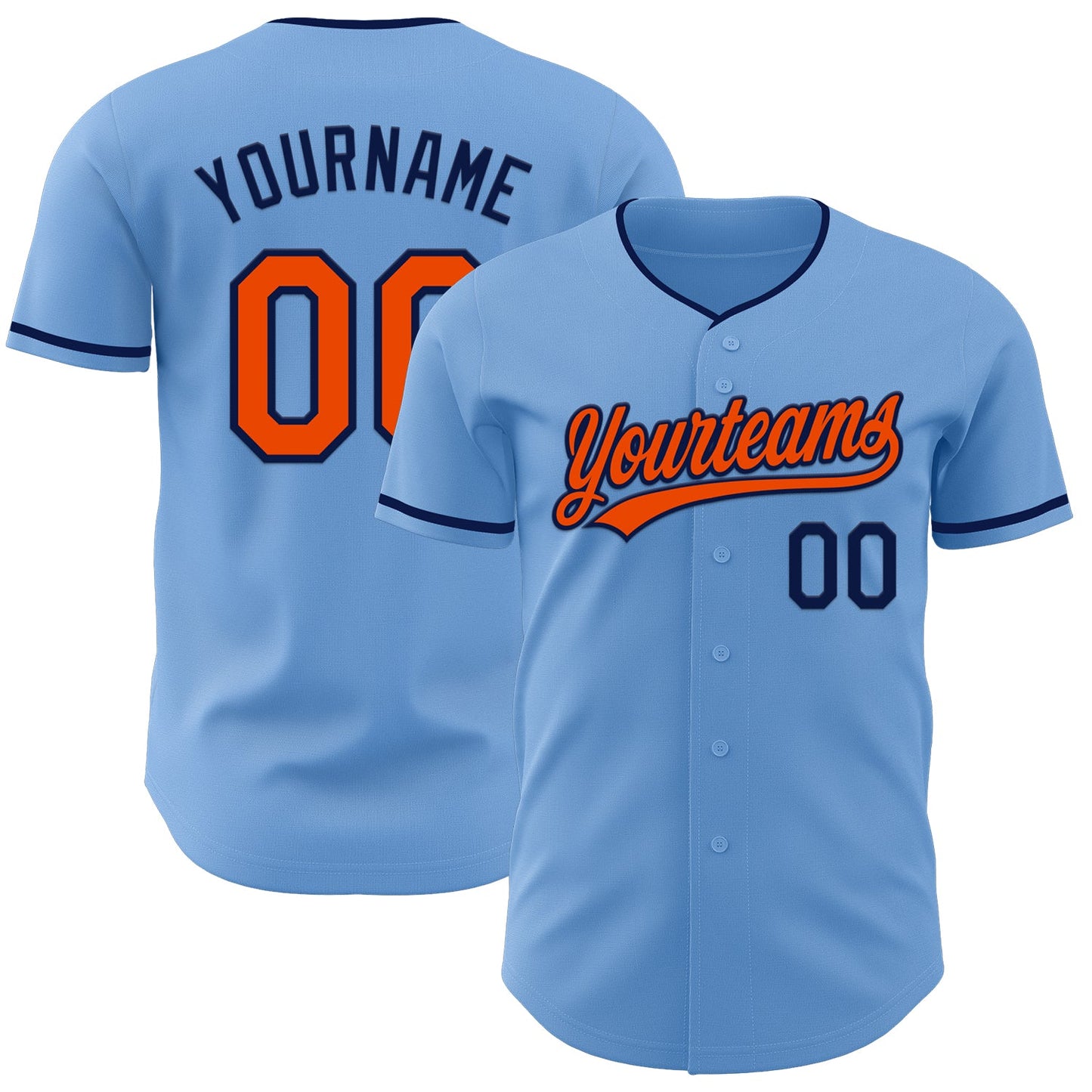 Custom Light Blue Orange-Navy Authentic Baseball Jersey