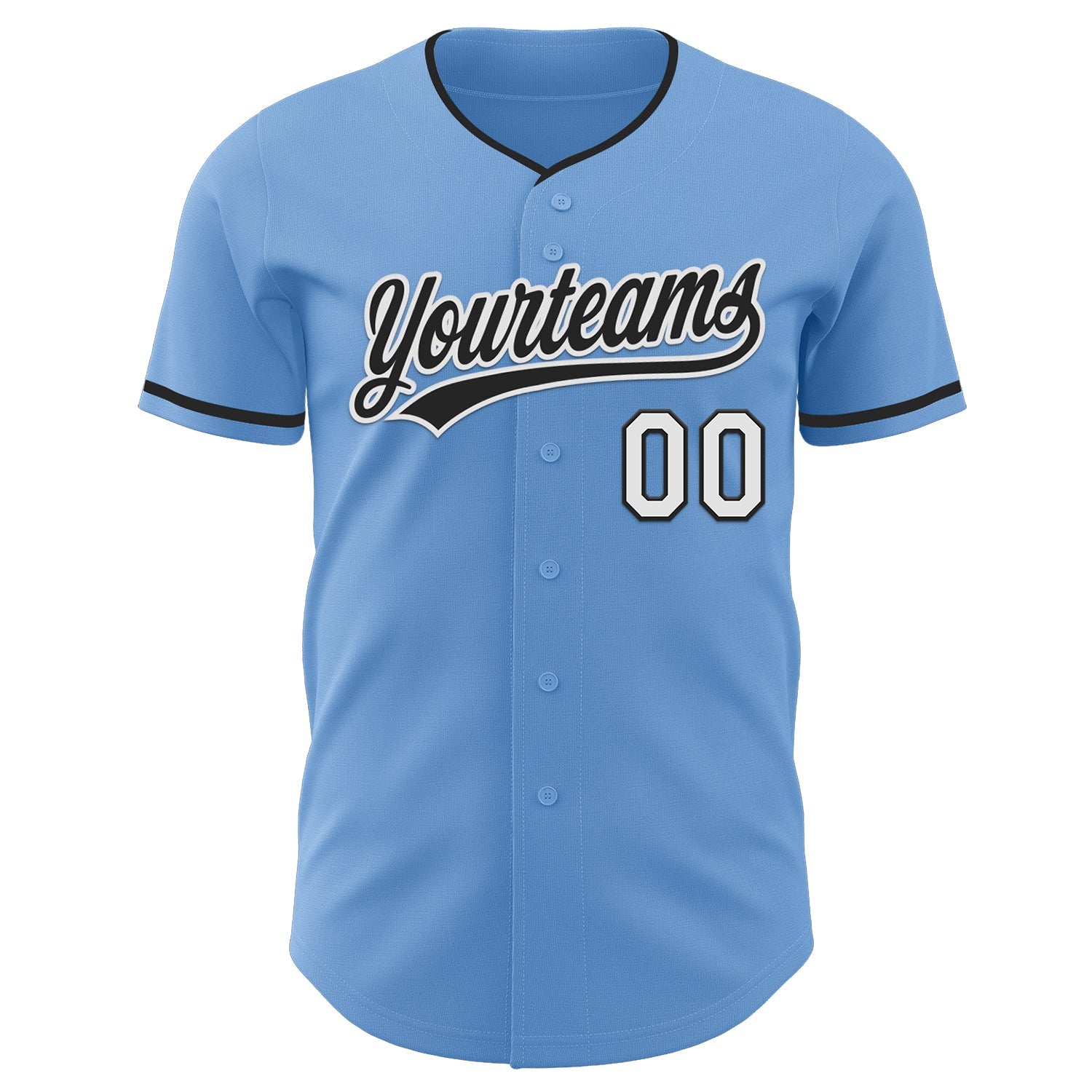 Custom Light Blue Black-White Authentic Baseball Jersey