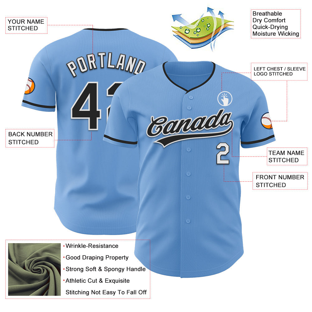 Custom Light Blue Black-White Authentic Baseball Jersey