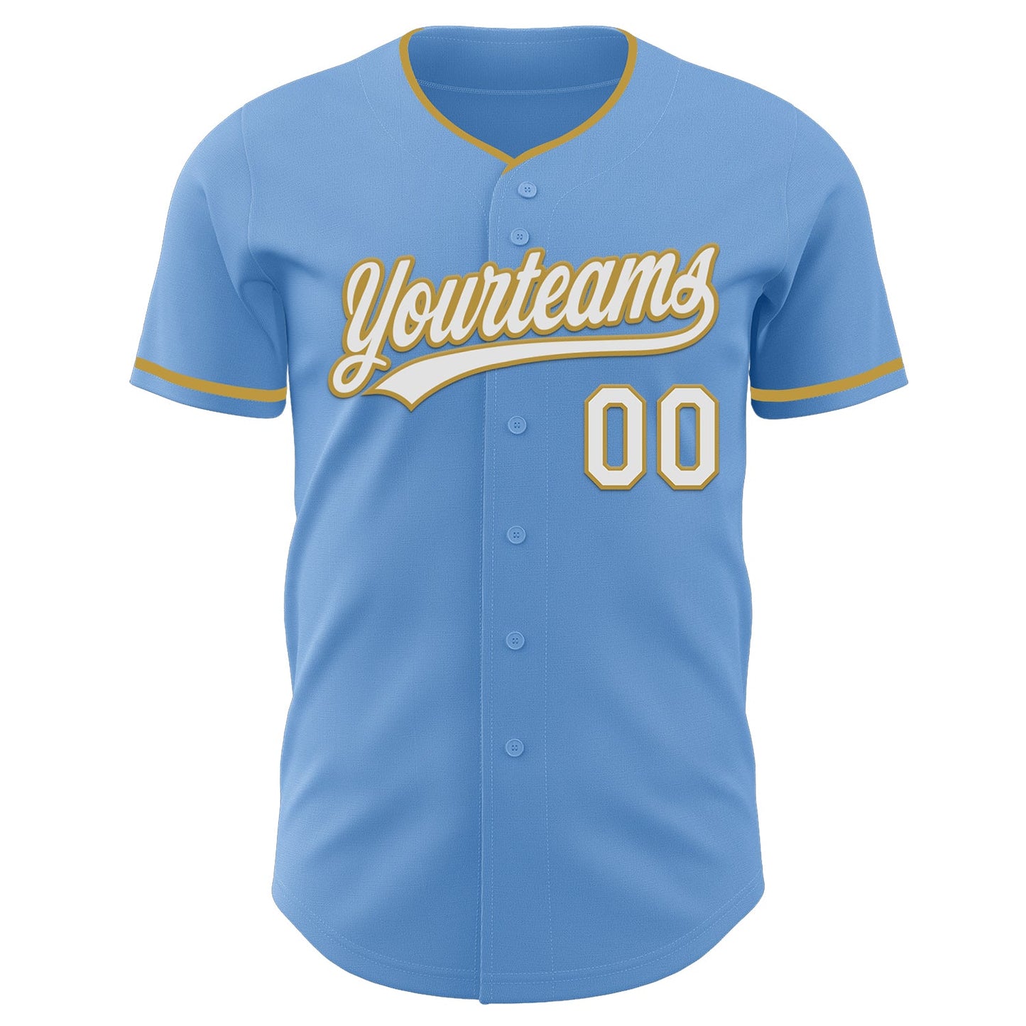 Custom Light Blue White-Old Gold Authentic Baseball Jersey