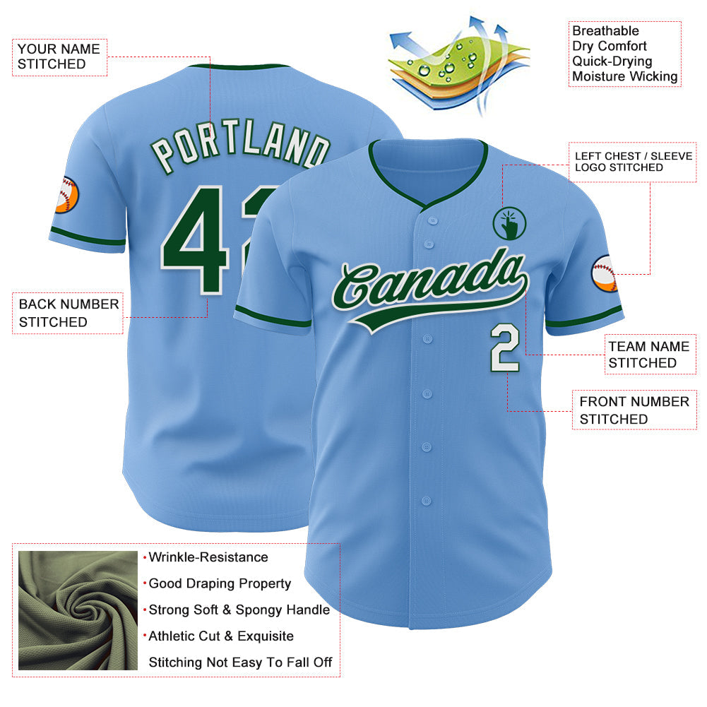 Custom Light Blue Green-White Authentic Baseball Jersey