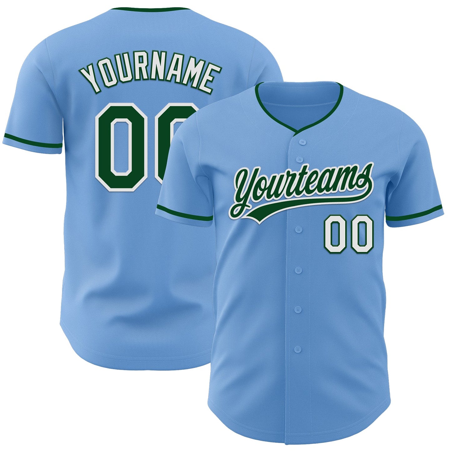Custom Light Blue Green-White Authentic Baseball Jersey