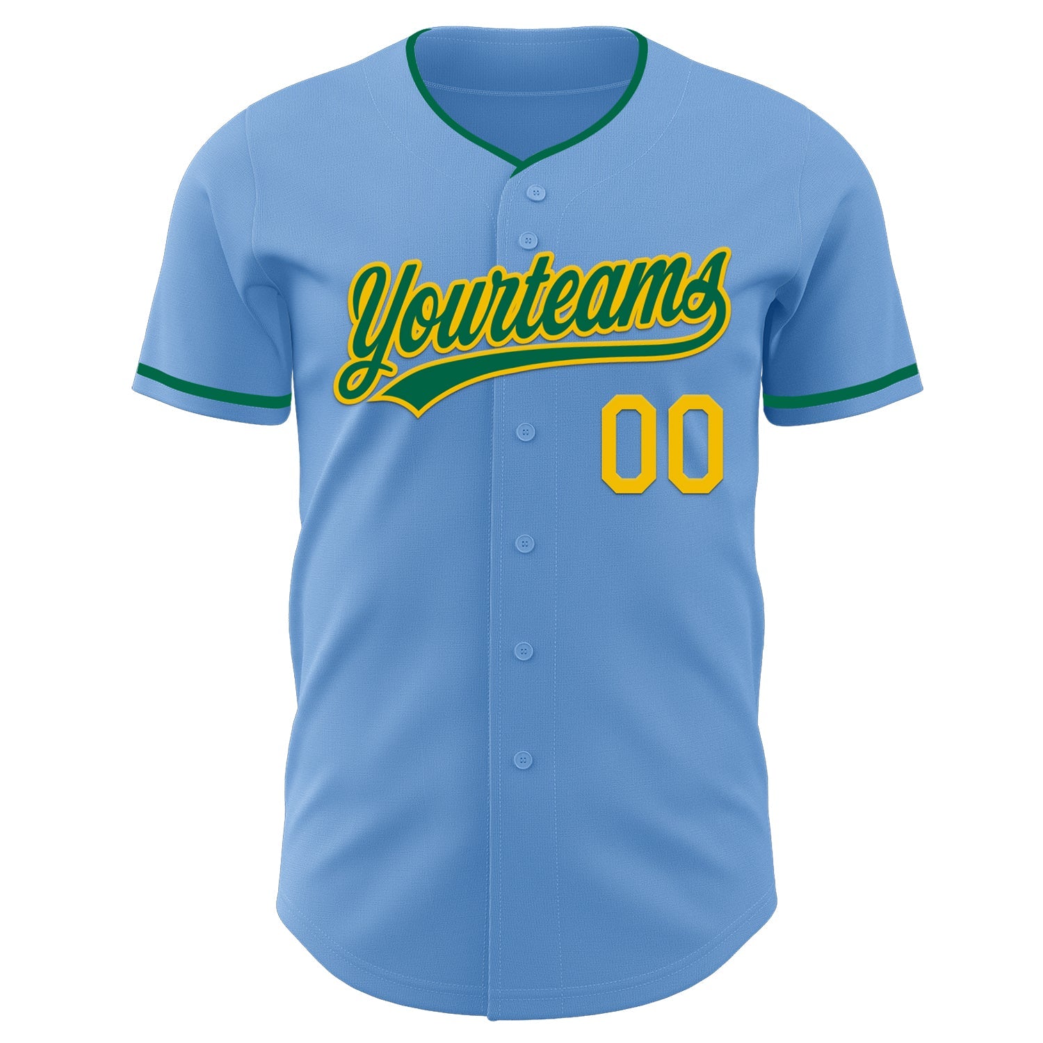 Custom Light Blue Kelly Green-Yellow Authentic Baseball Jersey