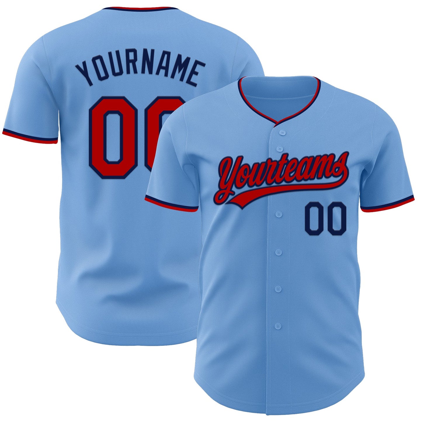 Custom Light Blue Red-Navy Authentic Baseball Jersey