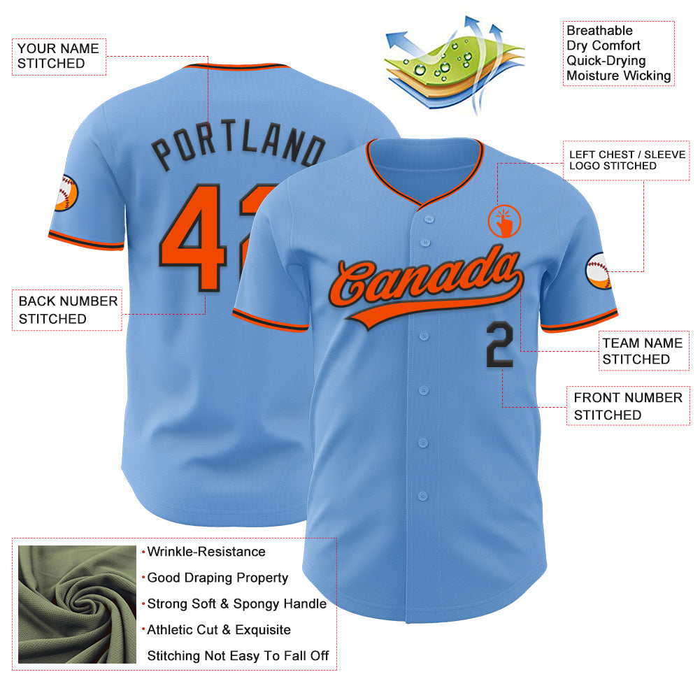 Custom Light Blue Orange-Black Authentic Baseball Jersey