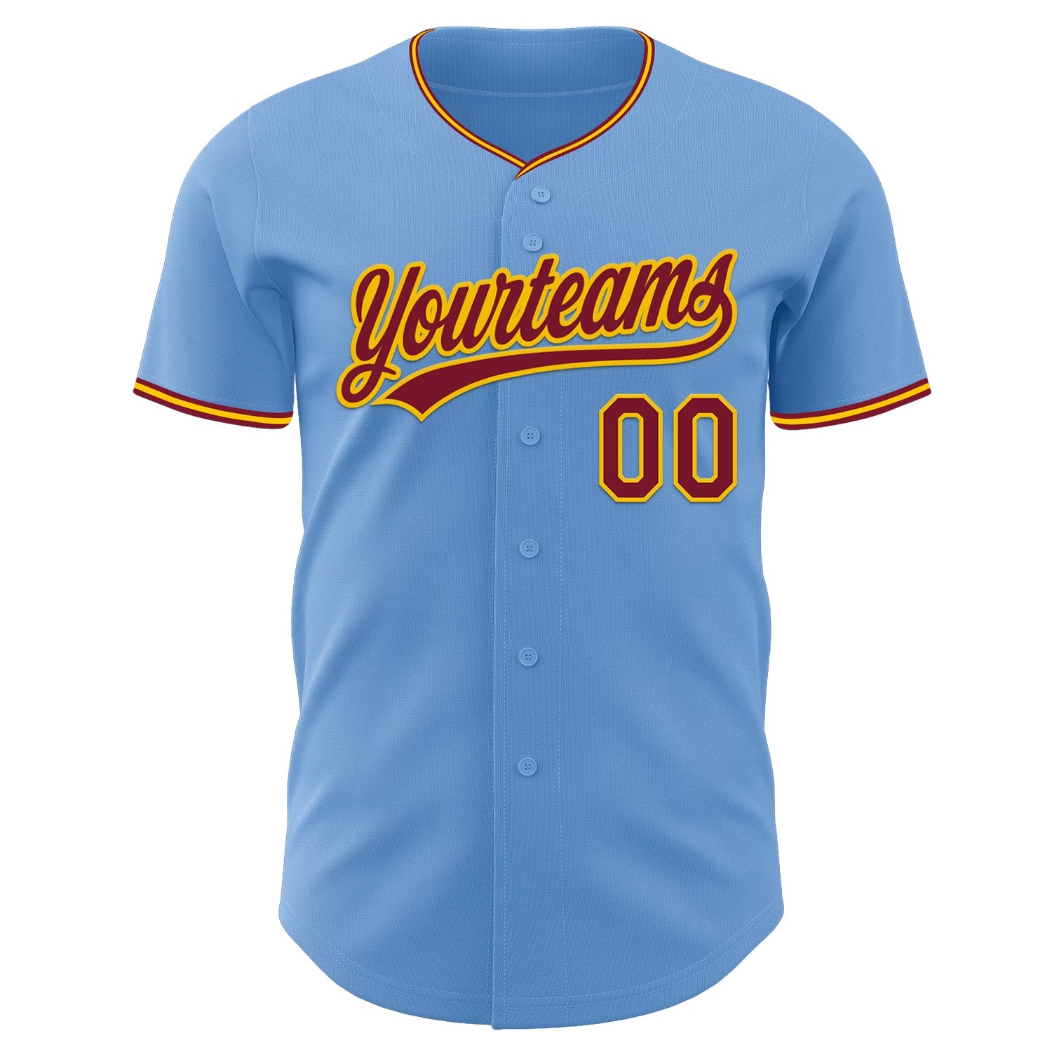 Custom Light Blue Crimson-Yellow Authentic Baseball Jersey
