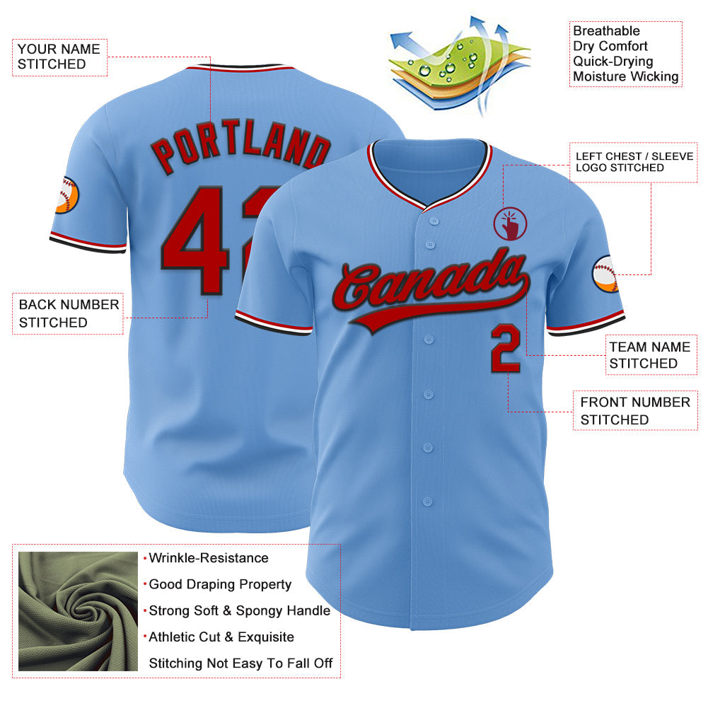 Custom Light Blue Red Black-White Authentic Baseball Jersey