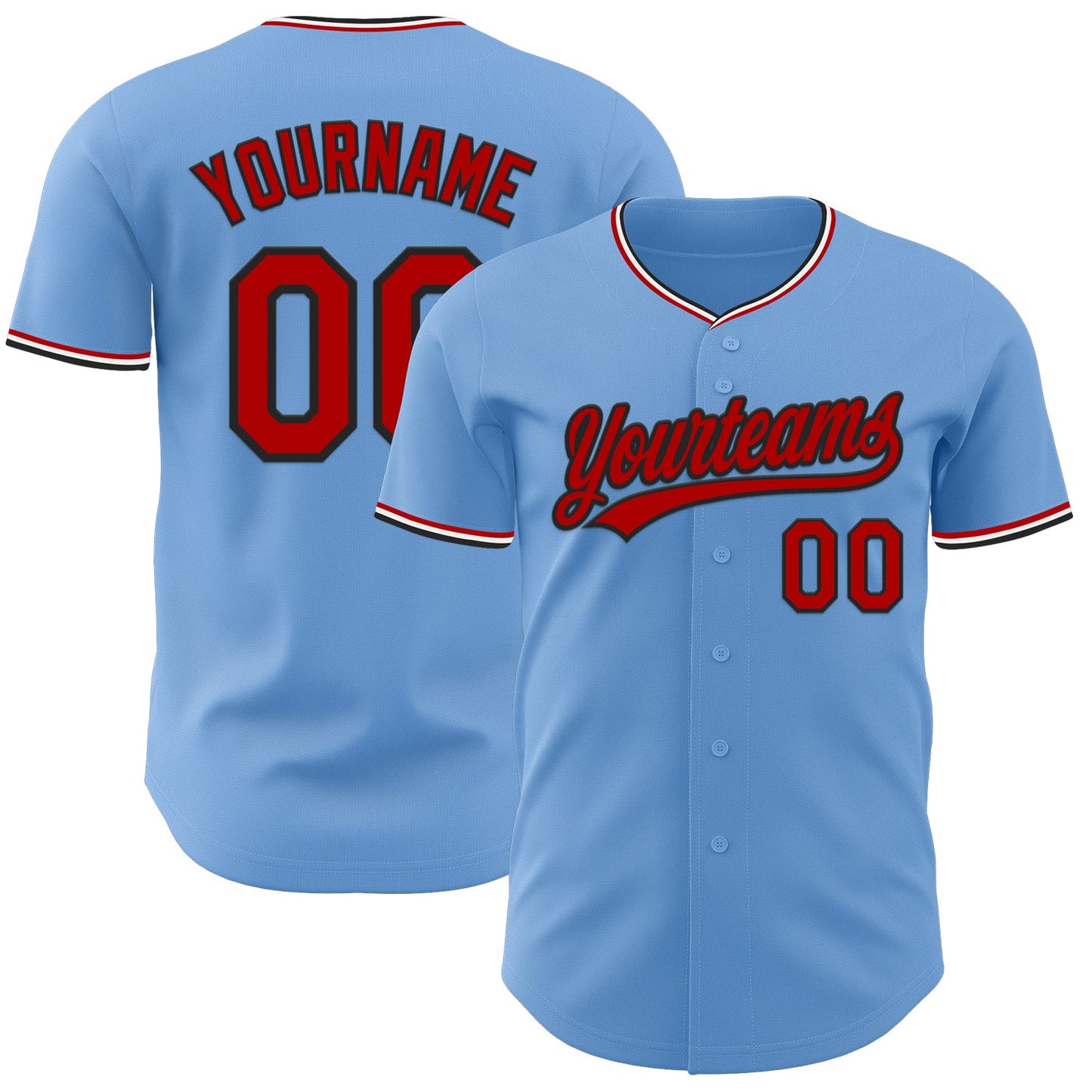 Custom Light Blue Red Black-White Authentic Baseball Jersey