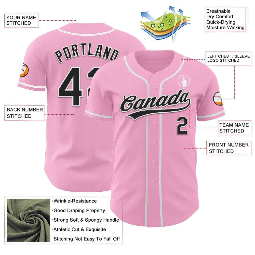 Custom Light Pink Black-White Authentic Baseball Jersey