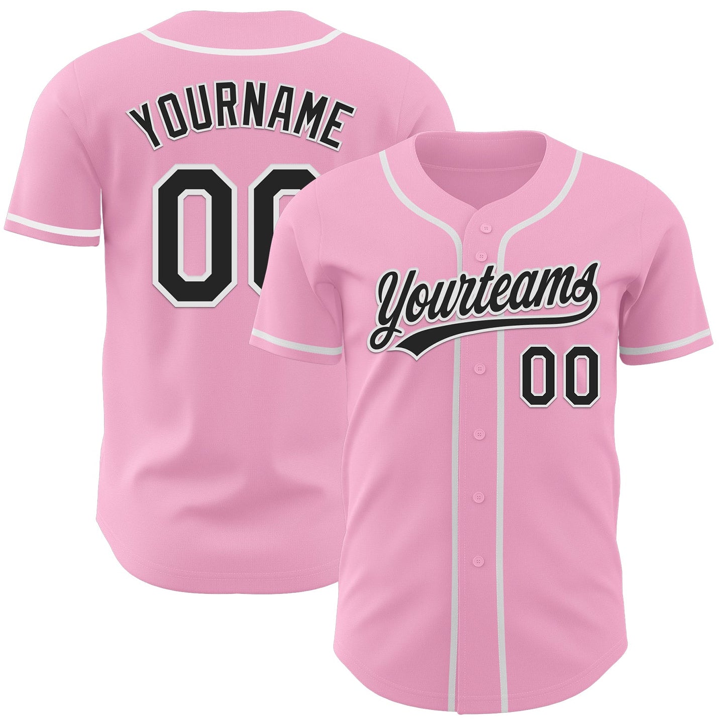 Custom Light Pink Black-White Authentic Baseball Jersey