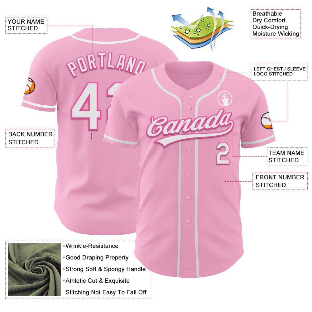 Custom Light Pink White-Pink Authentic Baseball Jersey