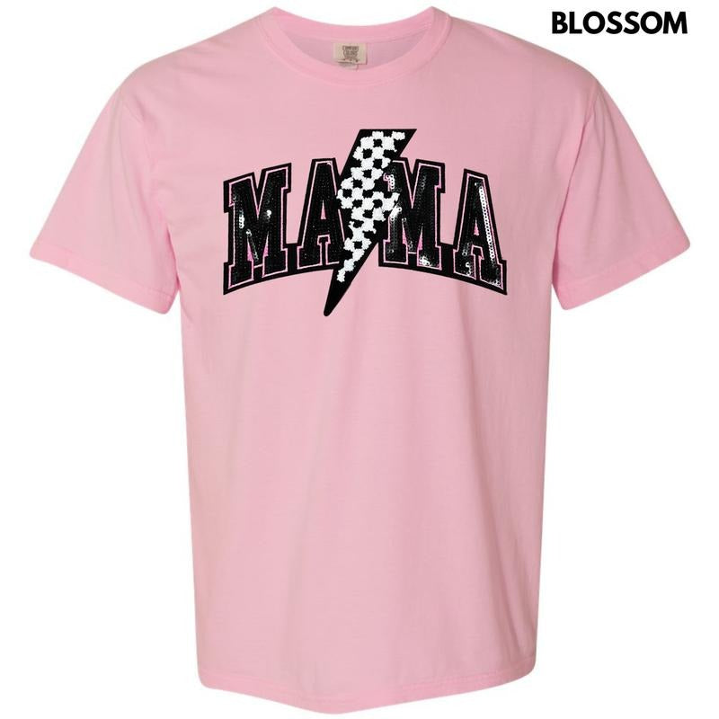 Lightning Mama Black Sequin Patch Comfort Colors T-Shirt Hoodie, Sweatshirt | WearSparks.com