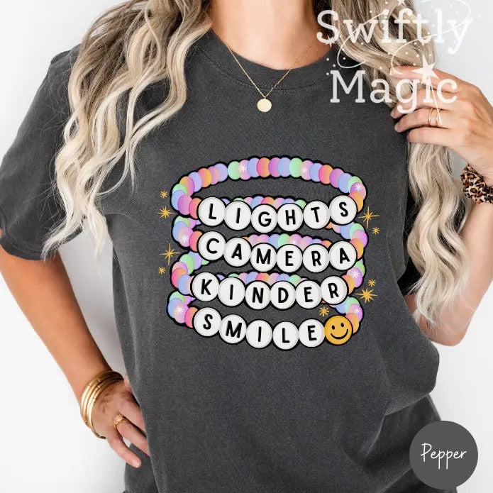 Lights Camera KINDER Smile Shirt, Kindergarten Teacher Gift, Tortured Shirt, I Can Do It With A Broken Heart Oversized...