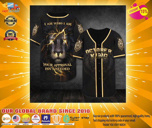 Lion October king I am who I am baseball shirt