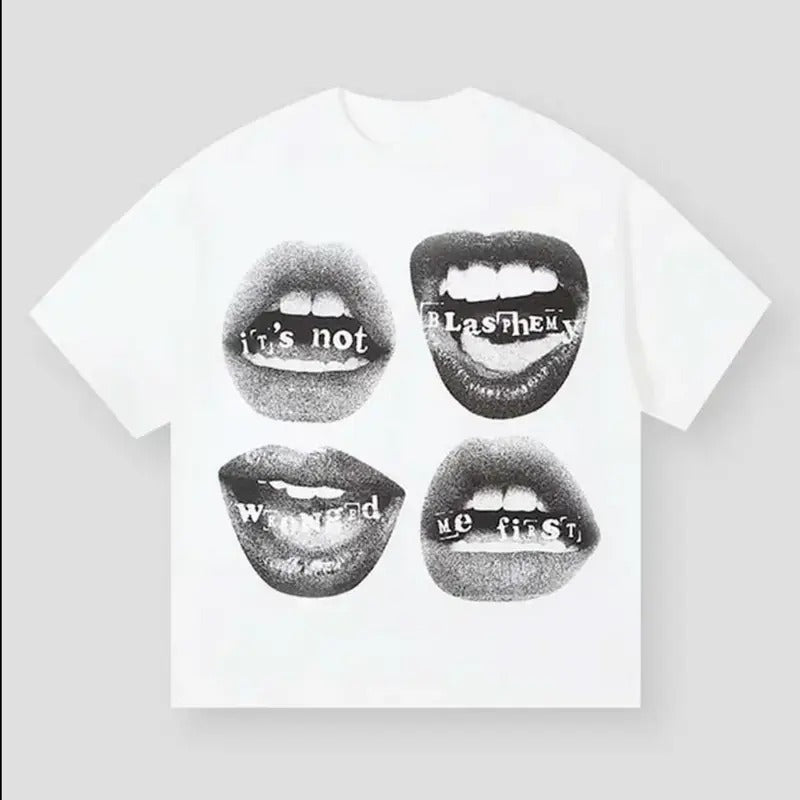 Lip and Text Printed T-shirt, Fashion Graphic Statement Tee Hoodie, Sweatshirt | WearSparks.com