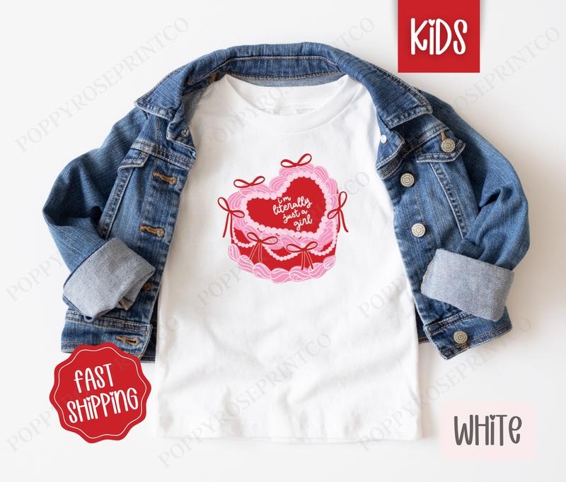 Literally Just a Girl Cake Kids Shirt - Valentine's Day Children's Tshirt