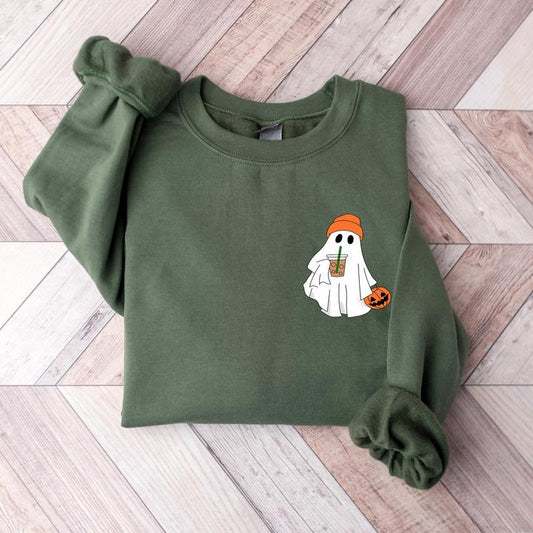 Little Ghost Ice Coffee Sweatshirt, Ghost Sweatshirt, Halloween Tee, Cute Ghost Shirt, Little Ghost Ice Coffee Sweatshirt...