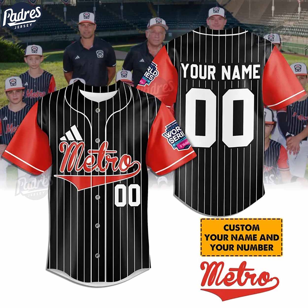 Little League Metro Team Baseball Jersey - Padres Jersey Oasis: Elevate Your Baseball Style Game T-Shirts,... (Image 1)