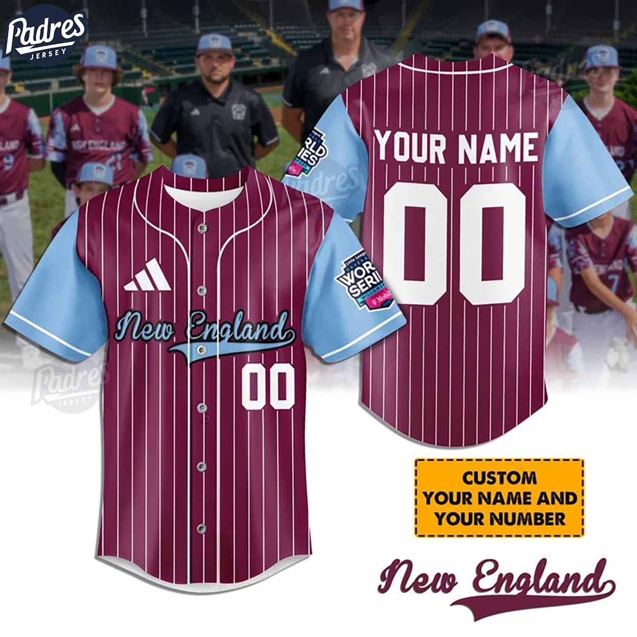 Little League New England Team Baseball Jersey - Padres Jersey Oasis: Elevate Your Baseball Style Game... (Image 1)