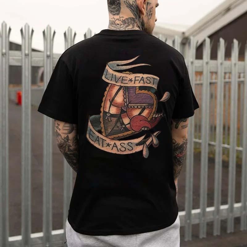 Live Fast Eat Ass Print Men's T-shirt , Music Tee Cotton Menswear Hoodie Sweatshirt Underwear Tshirt Human | WearSparks.com