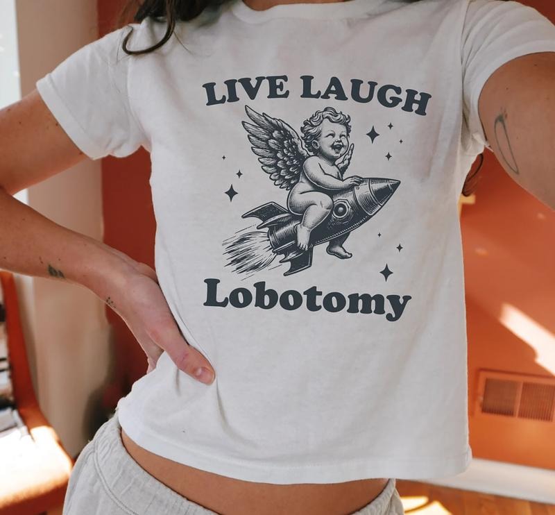 Live Laugh Lobotomy Baby Tee, Baby Angel On A Rocket Shirt, Y2k Aesthetic Baby Tee, Graphic 90s Baby Tee Hoodie, Sweatshirt